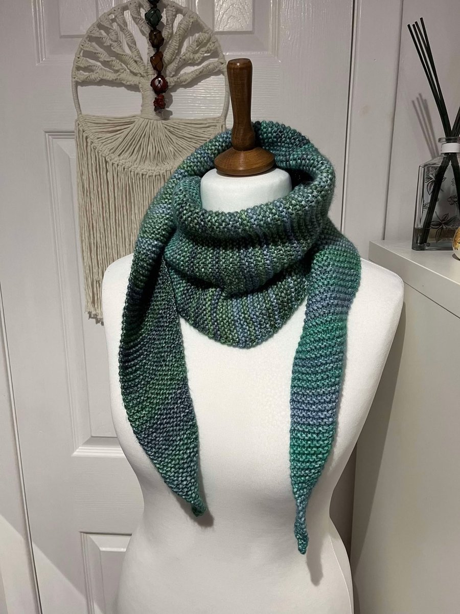 Triangle Scarf wrap shawl Blue green ocean coloured 145cms long