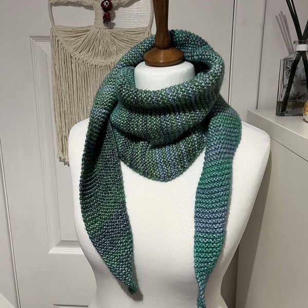 Triangular Scarf wrap shawl Blue green ocean coloured 145cms long