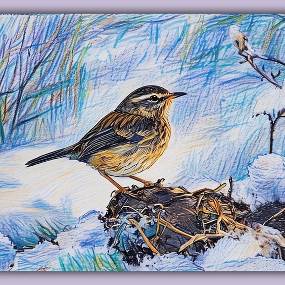 Wren in Winter Greeting Card A5