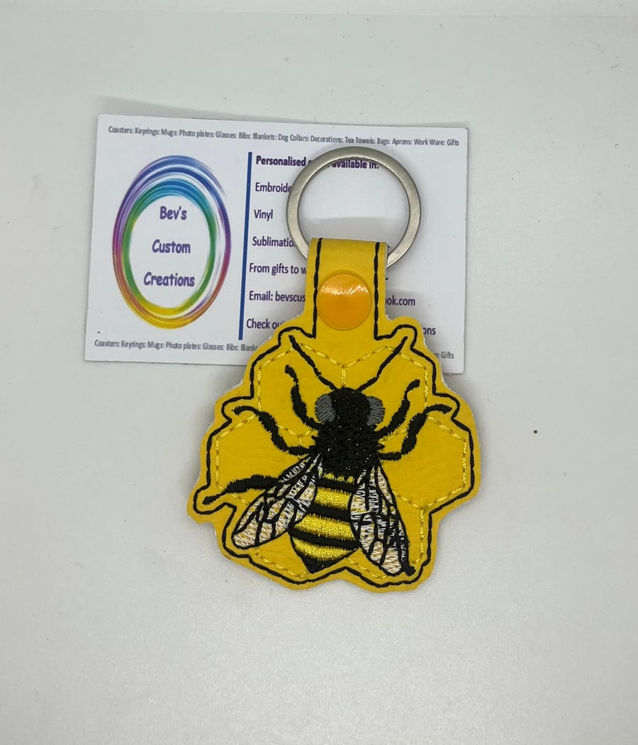 Embroidered Honey comb Bee Keyring Yellow
