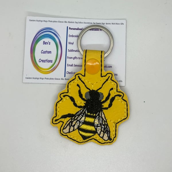 Embroidered Honey comb Bee Keyring Yellow