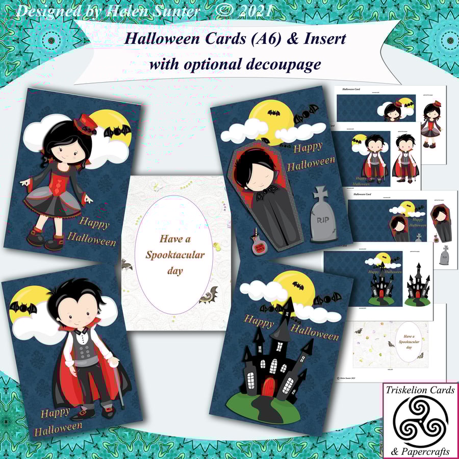 Printable A6 Halloween Cards Card Making Kit, Optional Decoupage, Trick or Treat