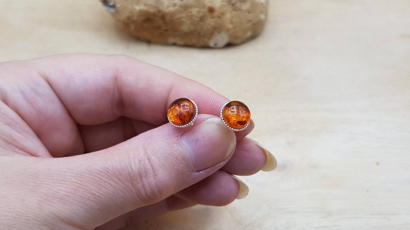 Amber stud earrings. Women's studs Yellow Post earrings 8mm