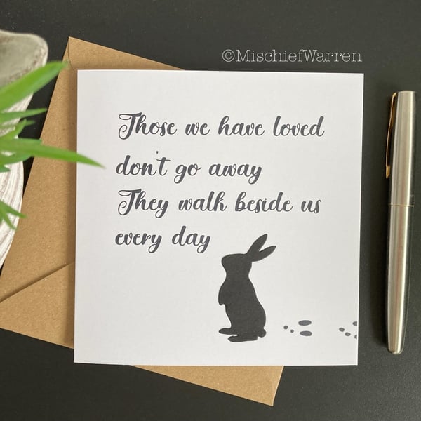 Pet Sympathy Card for rabbit owner. Rabbit Loss condolence card.