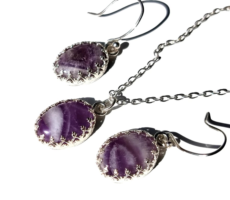 Amethyst Necklace Earrings Jewellery Gift Set Sterling Silver Gemstone