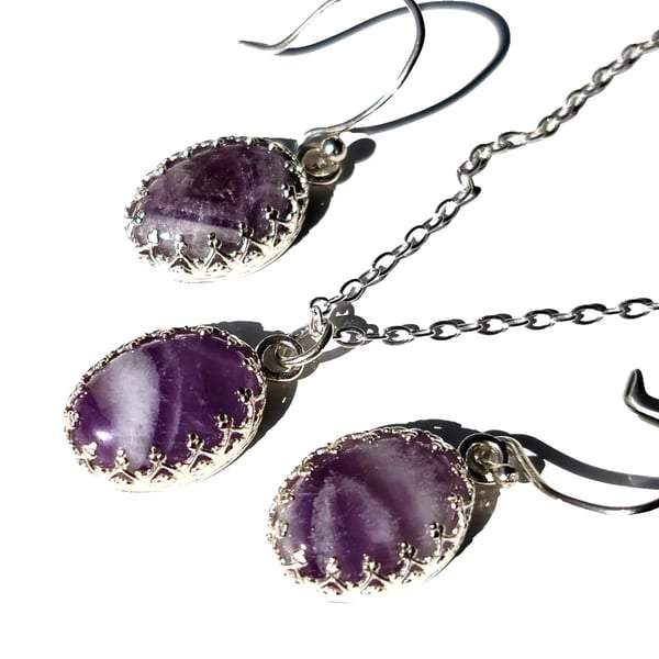 Amethyst Necklace Earrings Jewellery Gift Set Sterling Silver Gemstone