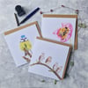 Pack of 3 cards: Barn owls, bumblebee & blue tit.