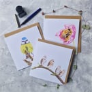Pack of 3 cards: Barn owls, bumblebee & blue tit.