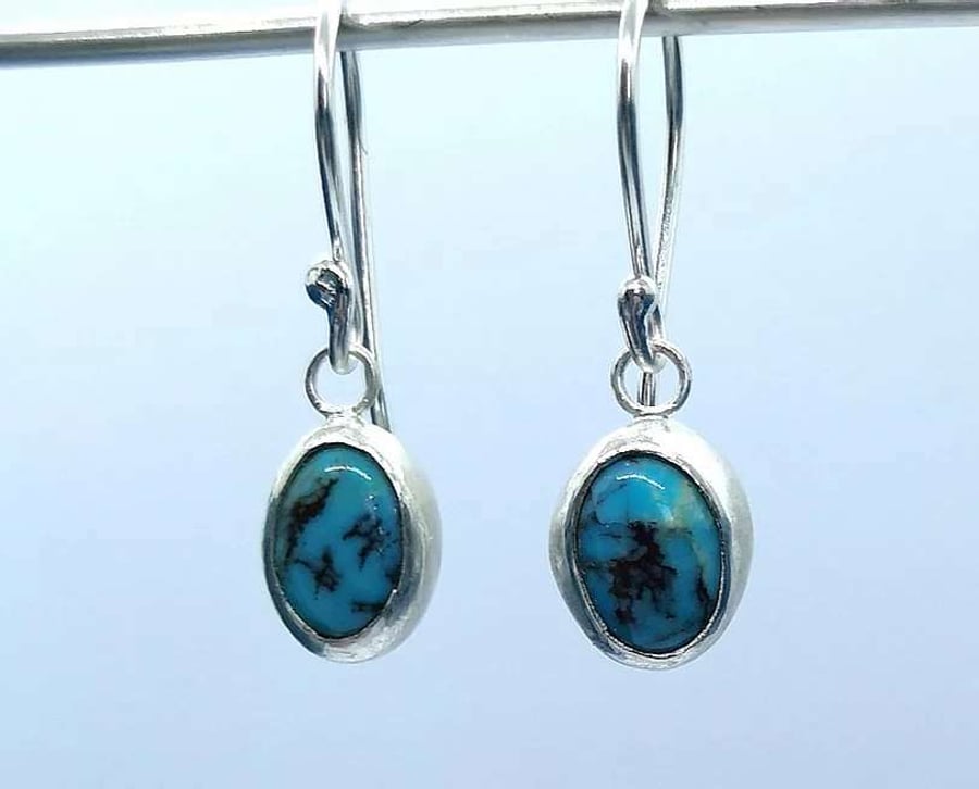 Turquoise Earrings - tiny drop earrings made with recycled sterling silver