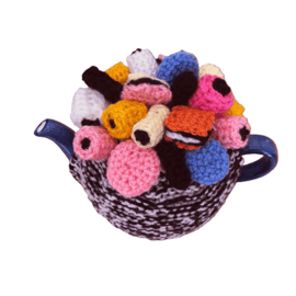 Hand Knitted Tea Cosy Top Covered In My favourite Liquorice Allsort Sweets (R737