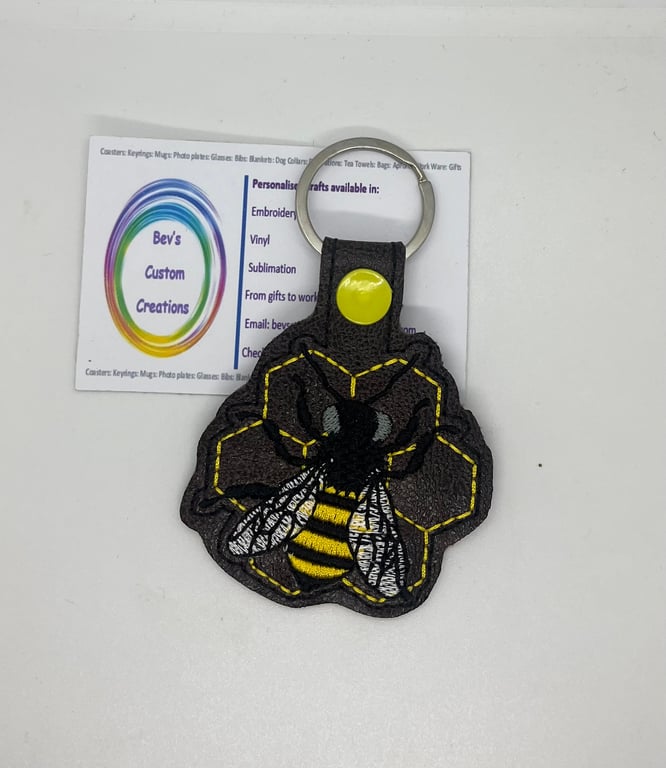 Embroidered Honey comb Bee Keyring Brown