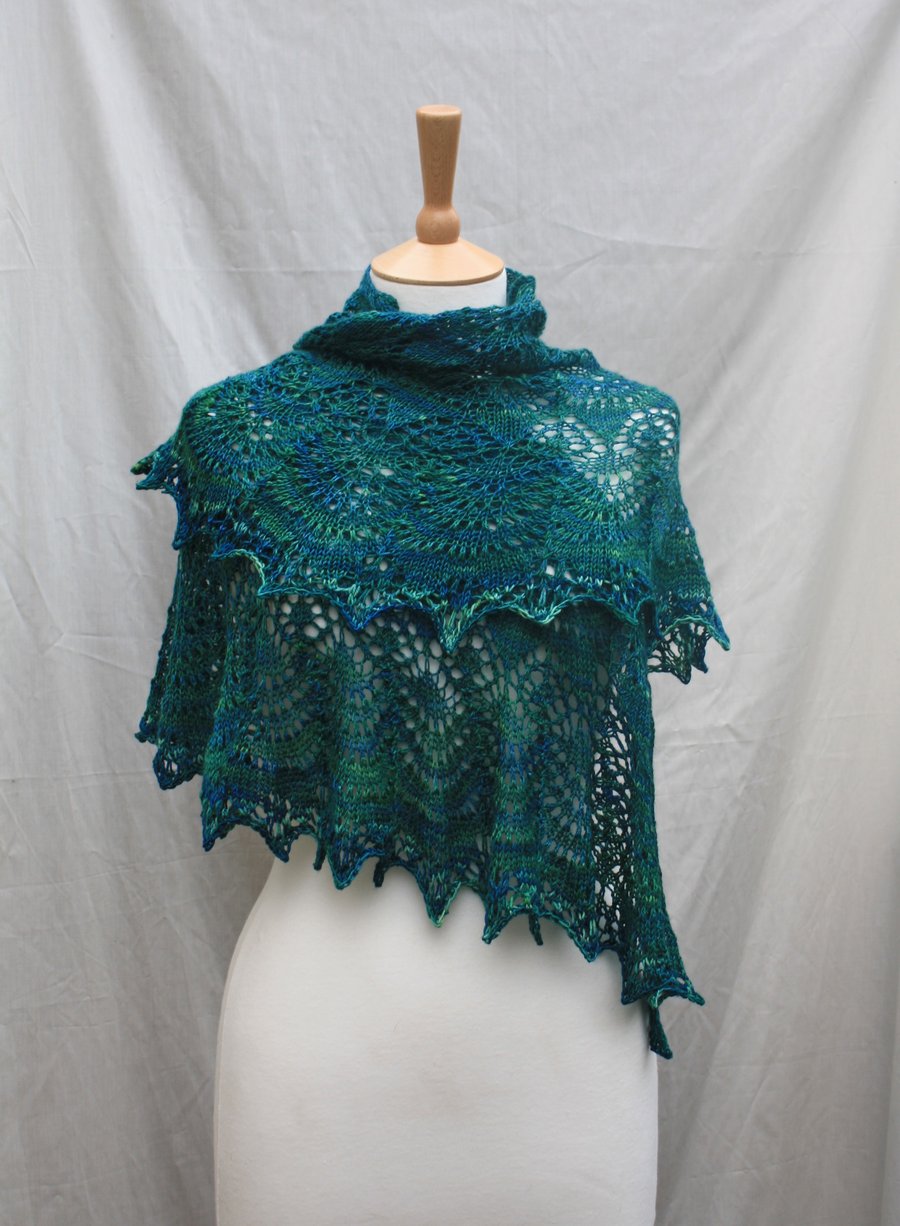 Green & blue lace shawl