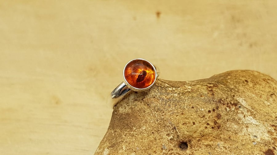 Minimalist Amber Adjustable Ring. 925 sterling silver rings for women
