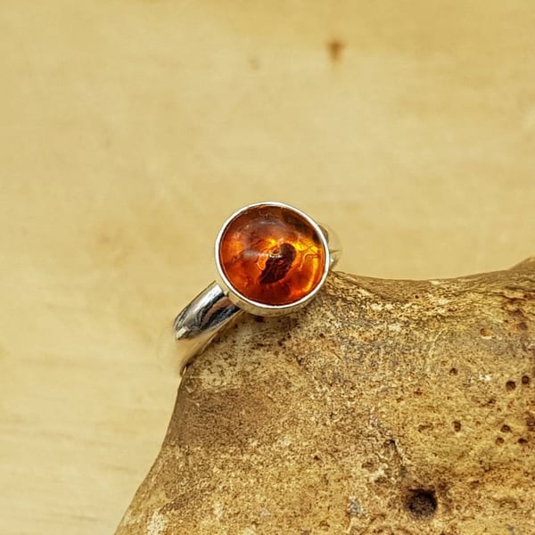 Minimalist Amber Adjustable Ring. 925 sterling silver rings for women