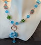 Marble Agate, Crazy Lace Agate, Silver-plated & Non-tarnish Copper Necklace - Image 2