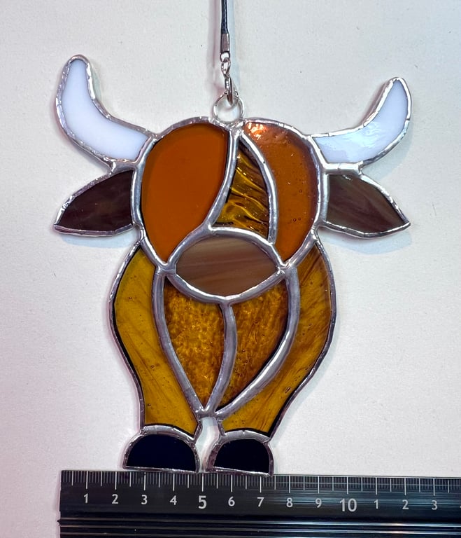 Stained Glass Highland Cow. Handmade Window Hanging home decoration 