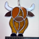 Stained Glass Highland Cow. Handmade Window Hanging home decoration 