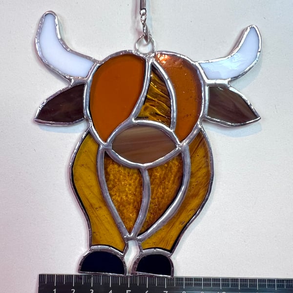Stained Glass Highland Cow. Handmade Window Hanging home decoration 