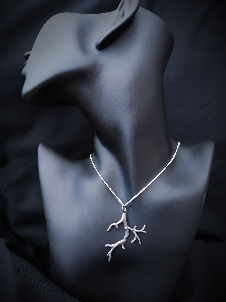 Naturalistic twiggy branch sterling silver pendant