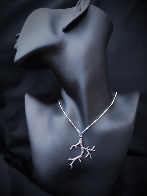 Naturalistic twiggy branch sterling silver pendant