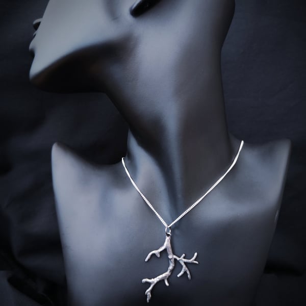 Naturalistic twiggy branch sterling silver pendant