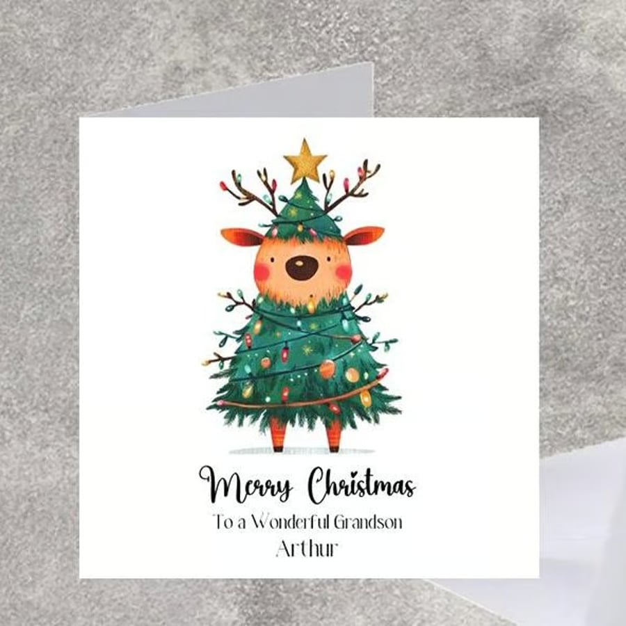 Deer Christmas Card Merry Christmas Daughter Son Granddaughter Grandson Niece