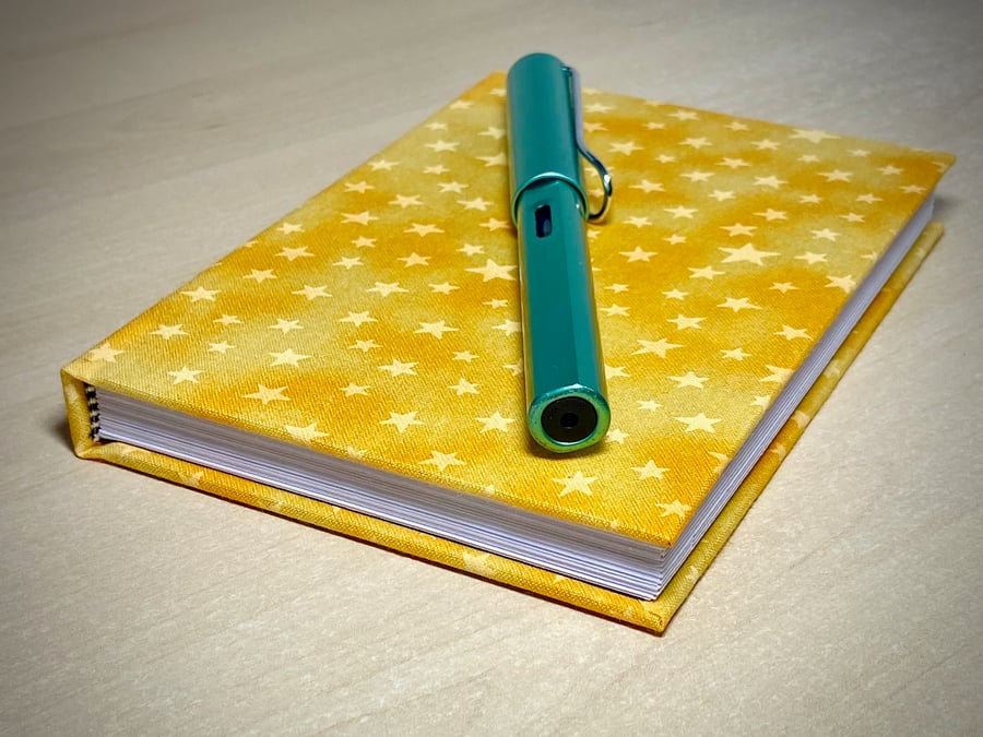 A6 Hardback Lined Notebook with full cloth yellow star cover