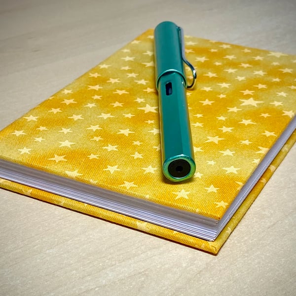 A6 Hardback Lined Notebook with full cloth yellow star cover