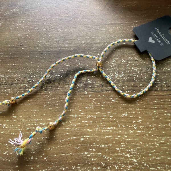 Handmade Pastel Braided Bracelet with Gold Beads