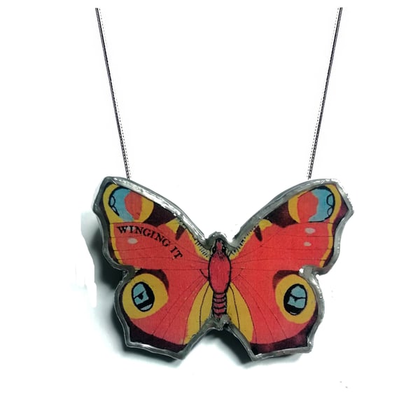 Beautiful bright Retro Winging it  Butterfly resin necklace by EllyMental