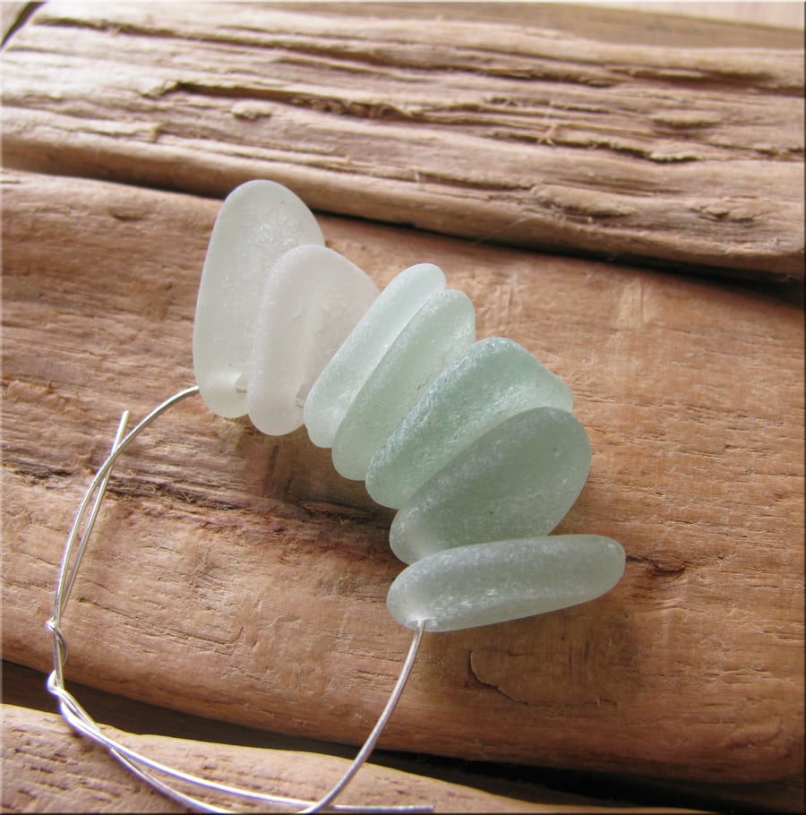 7 Natural sea glass beads, top drilled, mixed , supplies (39)