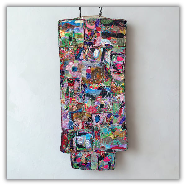 Textile wall hanging - landscape collage - ready to hang - fibre art