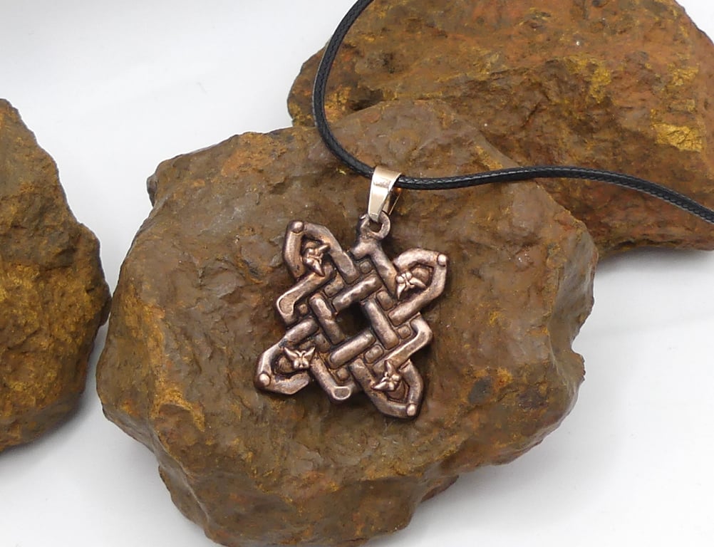 Recycled Copper Celtic Quaternary Knot with Butterfly Pendant Necklace.