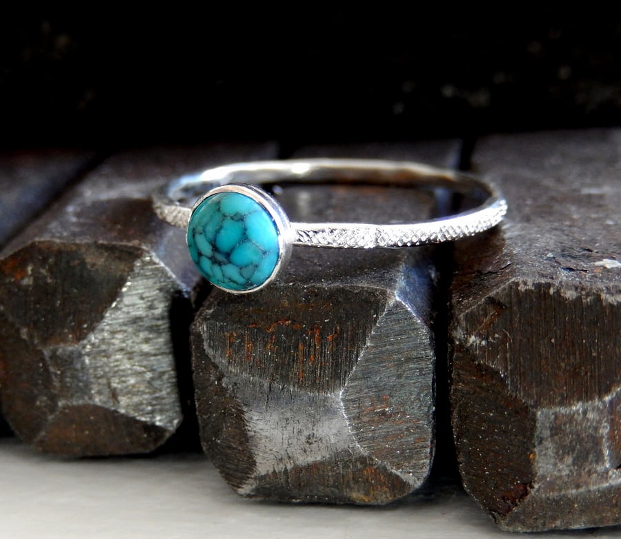  Sterling Silver Turquoise Skinny Ring, Handmade Urban Jewellery Design