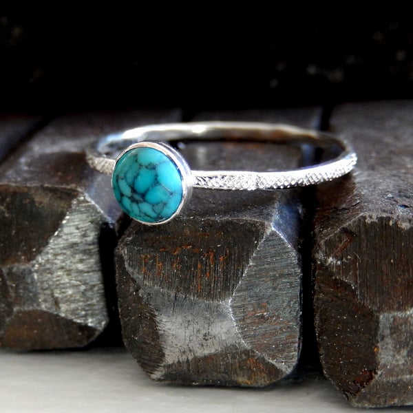 Recycled Sterling Silver Turquoise Skinny Ring 