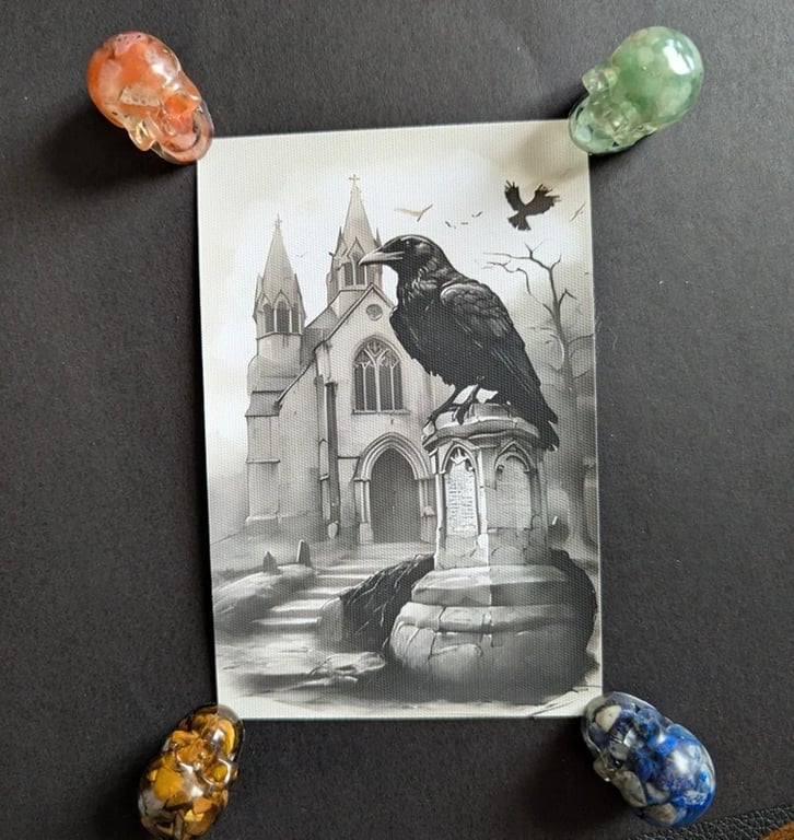 Gothic Crow & Church Unframed Synthetic Canvas Print