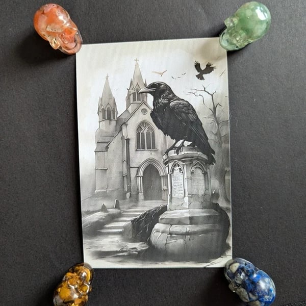 Gothic Crow & Church Unframed Synthetic Canvas Print