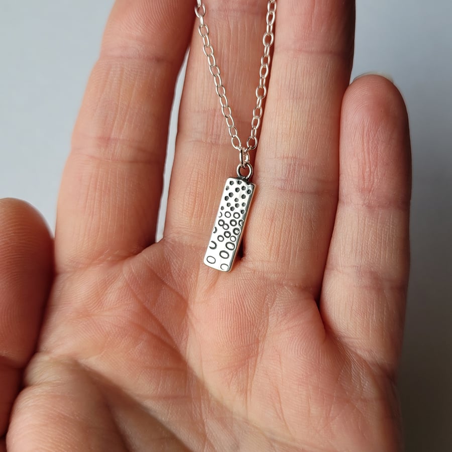 Patterned Beach Pendant Necklace, Handmade Recycled Sterling Silver