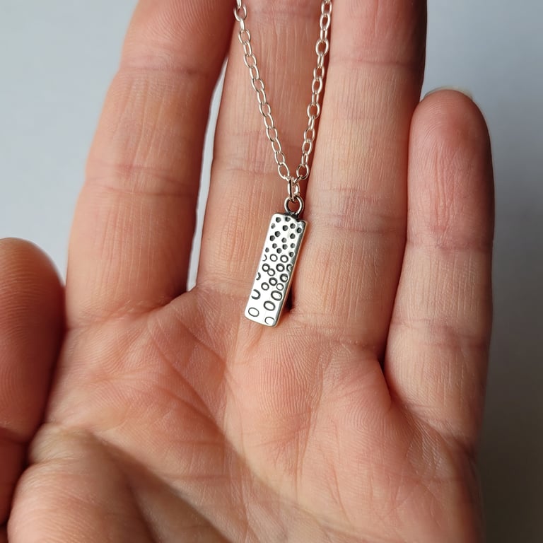 Patterned Beach Pendant Necklace, Handmade Recycled Sterling Silver