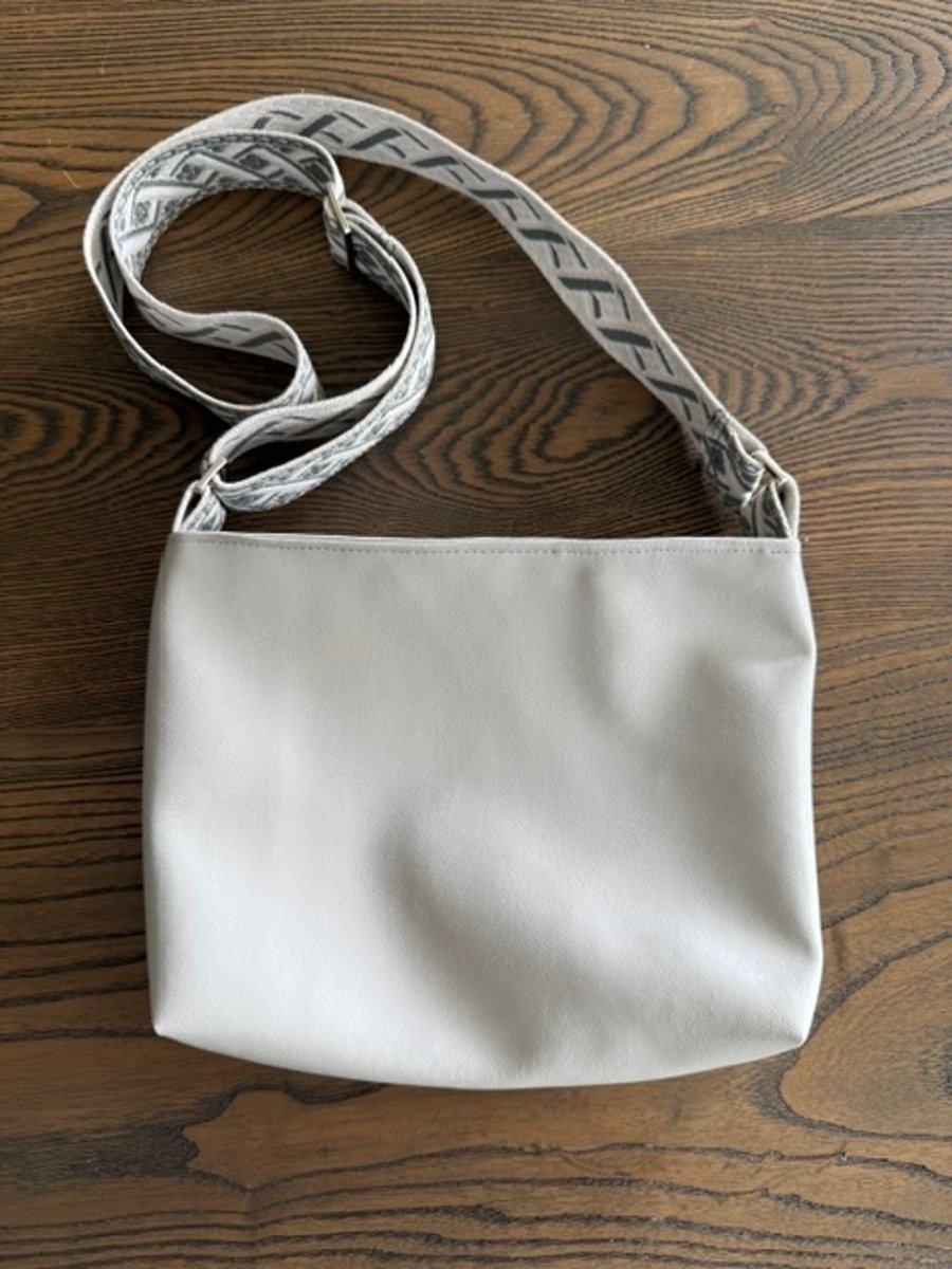 Handmade Light Grey Faux Leather Cross Body Bag With Deep Pink Lining
