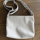 Handmade Light Grey Faux Leather Cross Body Bag With Deep Pink Lining