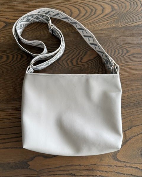 Handmade Light Grey Faux Leather Cross Body Bag With Deep Pink Lining