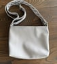 Handmade Light Grey Faux Leather Cross Body Bag With Deep Pink Lining