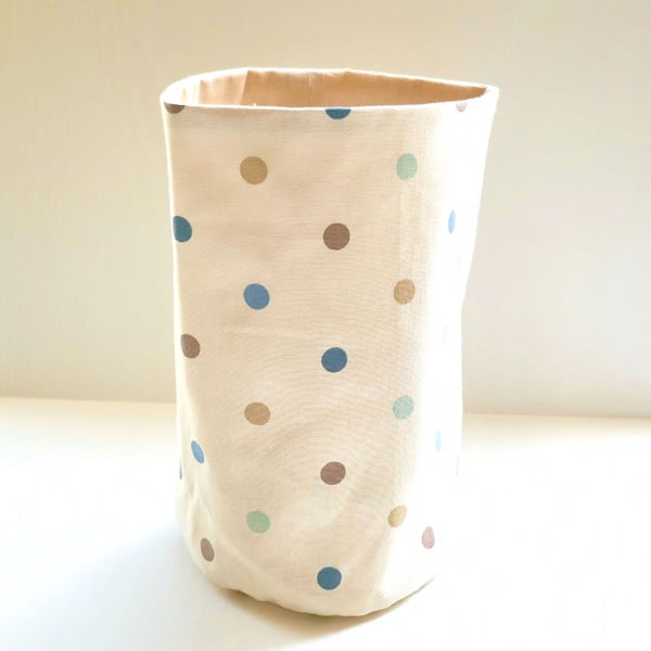 Fabric Tub Storage Basket -  Blue & Beige Spots