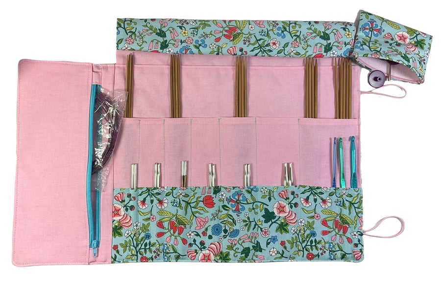Liberty Floral fabric interchangeable and double pointed knitting needle case, h