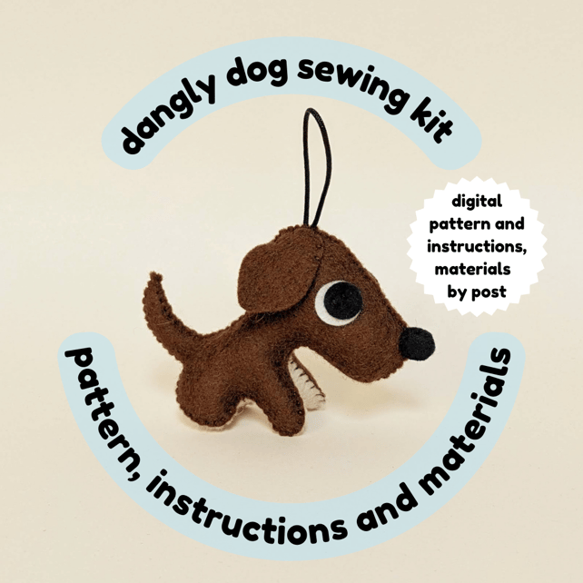 Cute Dog Sewing Kit, PDF pattern, instructions and materials for dog ornament