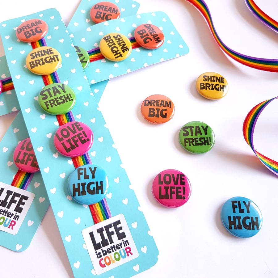 Rainbow Button Badge Set