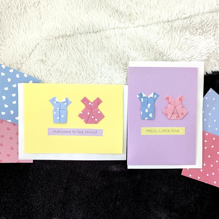 Handmade Origami Baby Card - Welcome to the World , Hello Little One
