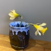 Blue stoneware vase impressed with flowers pen pot 