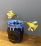 Blue stoneware vase impressed with flowers pen pot 